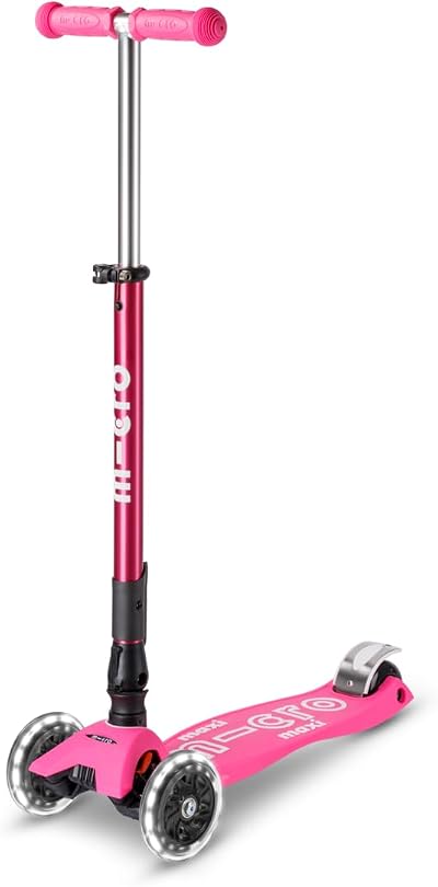 Micro Maxi Deluxe Folding LED Scooter 3 Wheels Pink 5-12 Years 70 kg