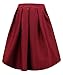 FACE N FACE Women's High Waisted A line Street Skirt Skater Pleated Full Midi Skirt Small Wine Red