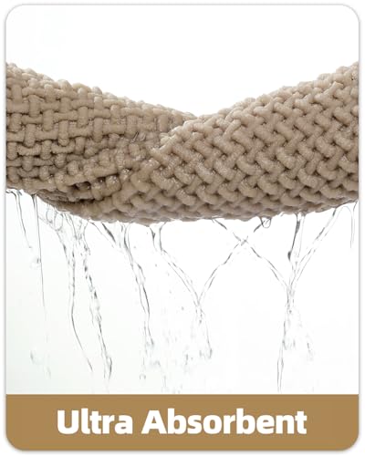 Color&Geometry Beige Chenille Bathroom Rugs 44x75 cm- Non Slip, Absorbent, Quick Dry, Washable Bathmat Fit Under Door, Thin Bath Mats for Washroom Floor, Woven Shower Mat Outside Shower