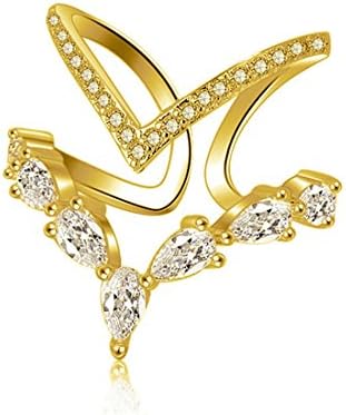 POKICH Gold Cubic Zirconia Ring CZ V Ring Open Adjustable Heart Princess Ring for Women