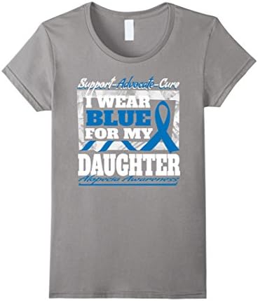 Womens Blue Ribbon for my Daughter. Alopecia Awareness Shirt Large Slate