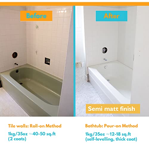 REALINN Tub and Tile Refinishing Kit 35 Oz White, with Porcelain Chips