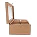 ALG Collections Tea Storage Box with 8 Adjustable Compartments and Glass Lid, 12 x 7 x 4–Inches (Natural Wood)