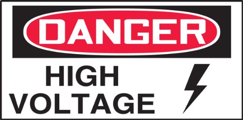 Accuform Signs LELC101XVE Safety Label, Legend"Danger HIGH Voltage" with Graphic, 1.5" Length x 3" Width x 0.006" Thickness, Adhesive Dura-Vinyl, Red/Black on White