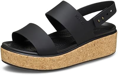 Femme Brooklyn Cork Low Wedge Sandales, Black/Black, 34/35 EU