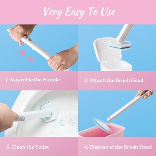 TOILET BOWL CLEANERS: 48-PACK TOILET BRUSH REFILLS, WAND & CADDY – UPGRADED TOILET CLEANING SYSTEM, DISPOSABLE TOILTE BRUSH WAND HEADS – (PACKAGE MAY VARY)