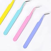 HiKin 4 Pcs Curved Craft Tweezers, Multipurpose Tweezers for Intricate Projects, Scrapbooking, Cardmaking, Stickers, etc.