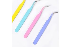 HiKin 4 Pcs Curved Craft Tweezers, Multipurpose Tweezers for Intricate Projects, Scrapbooking, Cardmaking, Stickers, etc.