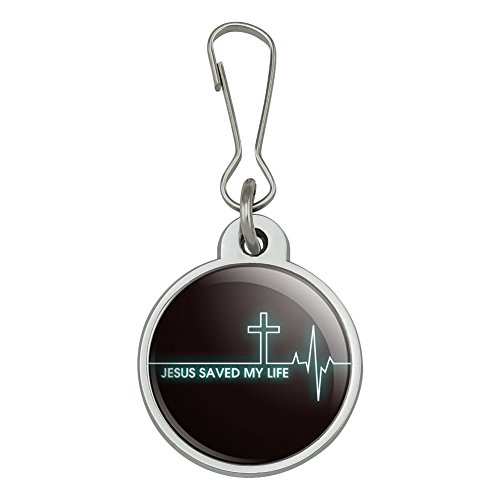 Jesus Saved My Life EKG Heart Rate Pulse Religious Christian Jacket Handbag Purse Luggage Backpack Zipper Pull Charm