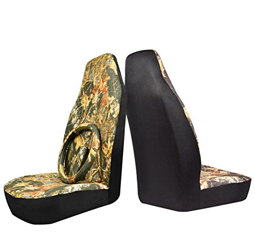 Bucket Seat Cover Car Front Seat Cover Universal Cloth Tree Camouflage Seat Belt Cover and Steering Wheel Cover Fit for Truck SUV Van Vehicles (yellow-1)