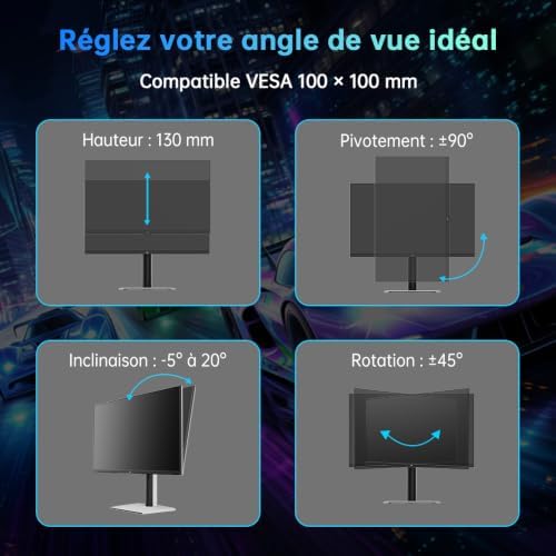 H27E6S Écran Gaming 27 Pouces QHD 2560 x 1440, 240Hz (OC 275Hz), Fast IPS, 1 ms, HDR400, FreeSync & G-Sync Compatible, Eye Care, VESA 100x100mm, Pied Réglable en Hauteur, HDMI 2.0, DisplayPort 1.4
