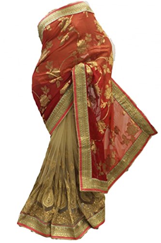 RUBS2790 Latest Coral & Maroon Party Saree