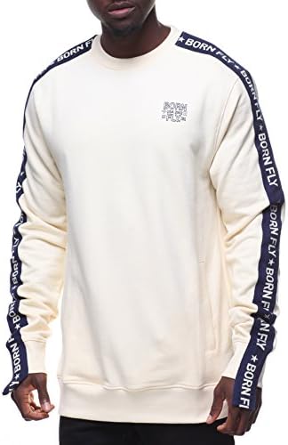 Born Fly Men's Flemish Crewneck Sweatshirt, Cream, Small