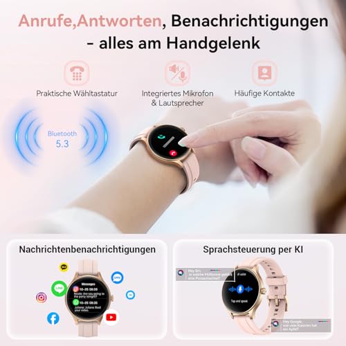 Women's Round Smart Watch, 1.57 Inch Smart Watch with Phone Function/Whatsapp, Fitness Tracker with Heart Rate/Sleep Monitor, Fitness Watch Women 120+ Sports Modes, 3ATM Waterproof, Watch for Samsung