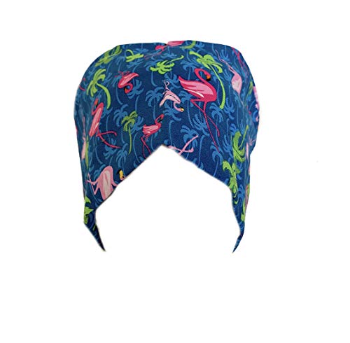 Grace N May Women's Front Fold Tie Back Scrub Cap Surgical Cap Navy Flowers (Woman Flamingo)