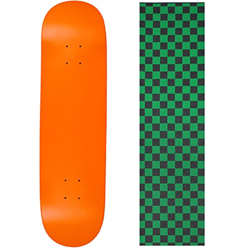 Skateboard Deck Blank Neon Orange 8.0" Checker Green Grip