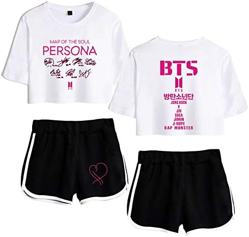 Enjoyyourlife BTS Tracksuits T-Shirt Set Summer Pajama Set Crop Tops and Shorts Exposed Navel Summer Sports Wear Tracksuit