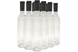 nicebottles Plastic Wine Bottles & Screw Caps, Clear, 750ml - Pack of 12