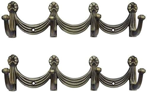 SMART SHOPHAR Brass Rajwadi Wall Hook 4 Legs Antique, Pack of 2 / Heavy Duty Hanger for Hanging Keys, Cup, Coat, Hat, Kitchens Towel, Bathroom and Office/Screws with Plastic Plugs