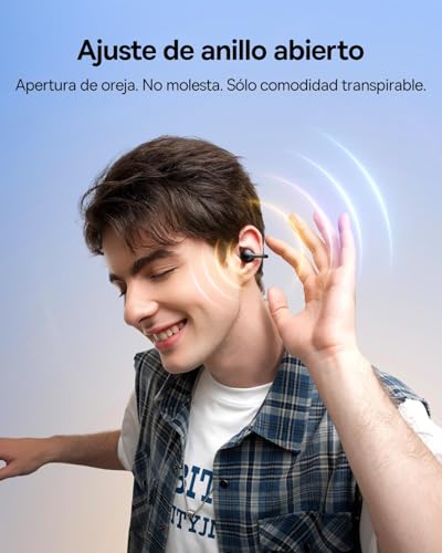 Baseus BC1 Audífonos Inalámbricos de Oído Abierto con Clip, Bluetooth 6.0, hasta 38 Horas de Batería, Sonido con Refuerzo de Bajos por IA, 4-Mic para Llamadas Claras, IP55, Ligero y Cómodo, Negro