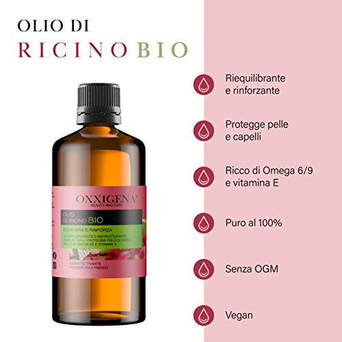 Oxxigena 100% Pure Virgin Organic Castor Oil - 1 Litre - Cold Pressed - Balances and Strengthens - Nourishing and Moisturizing for Skin and Hair - Vegan, GMO Free