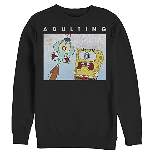 Nickelodeon Men's Spongebob Squarepants Adulting Pullover Crew Sweatshirt, Blac…