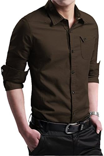 JHVYF Mens Casual Long Sleeves Shirt Slim Fit Button-down Dress Shirt Coffee US L(Asian 4XL)