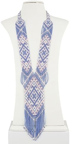 El Allure Glass Seed Bead Handmade Vintage Designer Native American Navajo Multi Colour Handicraft Patterned Preciosa Jablonex Fashion Costume Long Seed Beaded Fancy Indo Western Necklace for Women.