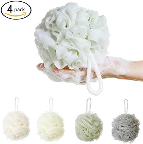 MEETFUN 4Pcs/Set Large Size Bath Sponge Mesh Pouf Rich Bubbles Environmental PE Soft Shower Loofah Flower (4)