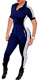 Bodycon4U Women's Short Sleeve Zip Up Sport Bodycon Jumpsuit Romper Zentai Unitard Romper Blue XL
