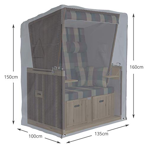 SANZARO Strandkorb Schutzhülle winterfest 135 cm passend für 120 breit | RipStop-Technologie mit 600D Oxford Stoff… – Bild 8
