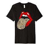 Red Lips Leopard Tongue Trendy Animal Print Premium T-Shirt