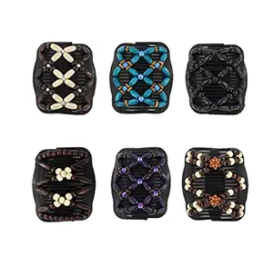 1 PCS Magic Hair Side Combs for Women Sichumaria Stretchy Combs for Hair Wood Beaded Stretch Double Hair Side Combs Clips Bun Maker Hair Accessories (Color and style random )