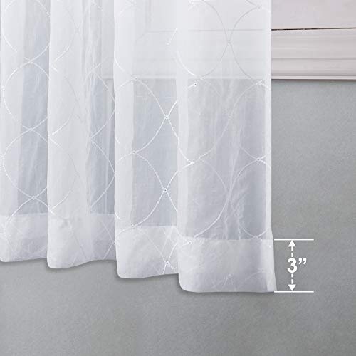 image for NICETOWN Diamond Embroidery Sheer Curtains - White Geometric Embroider