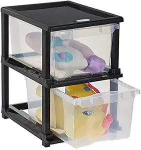 Amazon Brand - Solimo Plastic Multipurpose Modular Drawer, 2 Racks, Large, Transparent