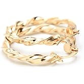 Gold Tone Hoop Earrings for Women, 18k Yellow Gold Filled (1.35" Twisted Wave)