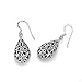 925 Sterling Silver Bali Inspired Open Filigree Puffed Teardrop 1 inch Dangle Hook Earrings