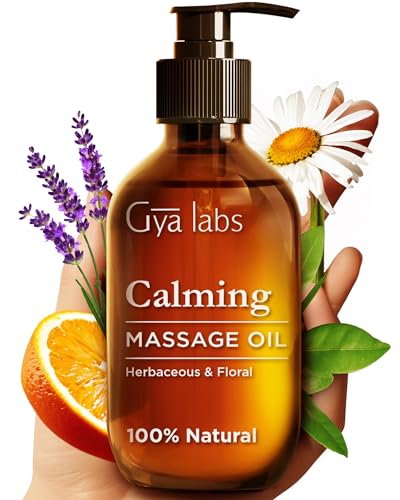 GYA LABS CALMING MASSAGE OIL FOR SORE MUSCLES – 6.76 FL OZ – 100% PURE NATURAL SPA QUALITY FOR BODY RELAXING, WARMING MASSAGE OIL FOR ALL SKIN TYPES FOR MEN & WOMEN