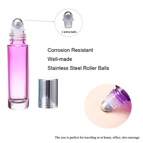 Glass Essential Oil Roller Bottles Empty Bottles 6 Pack with 1 Extra Stainless Steel Roller Ball 8 Black Labels 1 Opener 1 Funnel 1 Dropper (Silver)