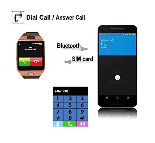 Aipker Smart Watches with SIM Card Slot Bluetooth Notification (DZ09 Gold)