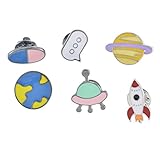 MJARTORIA 6 Pcs Star Rocket Patch Cartoon Brooch Pin Badges Set for Clothes Bags Backpacks