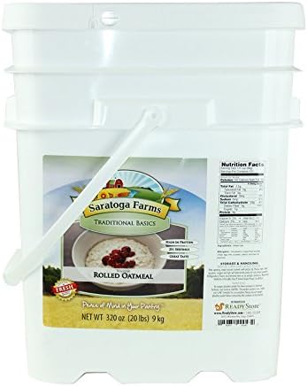 Saratoga Farms Regular Oatmeal in a 5-Gallon Stackable Bucket, 20.0lbs of Emergency Food and 251 Total Servings with up to 30 Year Shelf-Life