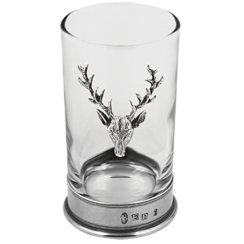 English Pewter Company 8.75oz Highball Cocktail Gin Whisky Vodka Glass With Deer Head [STAG102]