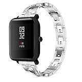 Hero Iand Compatible for Amazfit Bip Bands, 20mm Bling Rhinestone Metal Bracelet Replacement Wristband for Xiaomi Huami Amazfit Bip Youth Smart Watch Band Accessories Strap (Silver)