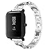Hero Iand Compatible for Amazfit Bip Bands, 20mm Bling Rhinestone Metal Bracelet Replacement Wristband for Xiaomi Huami Amazfit Bip Youth Smart Watch Band Accessories Strap (Silver)