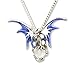 Blue Dragon with Clear Crystal Ball Silver Finish Blue White Accents Pendant Necklace