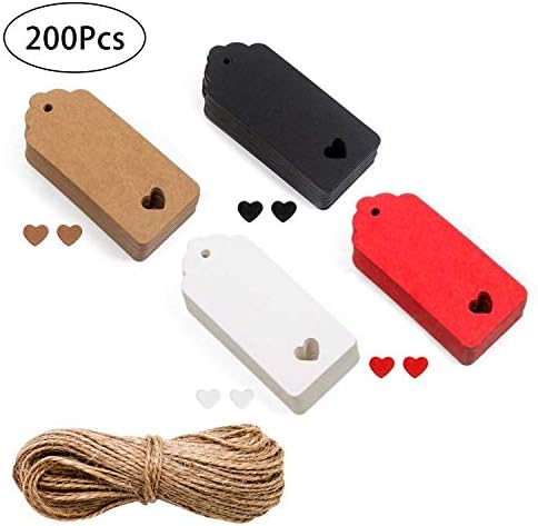 HikeGeek 200 Pcs Kraft Gift Tags Labels with String (4 Colors) (Rectangle)