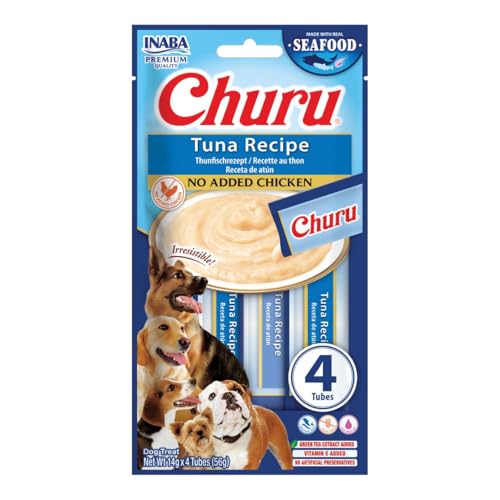 Churu Sticks by INABA Dog Treat - Tuna Flavour 12 Pack (48 x 14g total) / Soft & Creamy Dog Treat, Delicious & Healthy Snack, Food Topper, Pill Assist, Training Treat, Natural, Grain Free