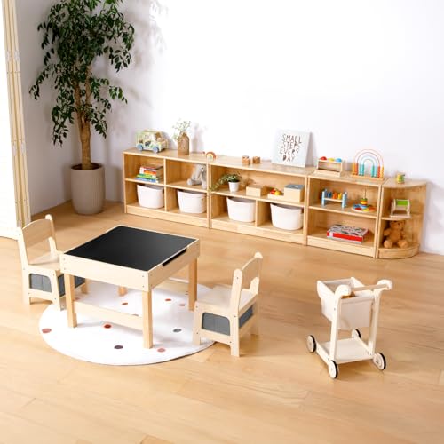 OOOK Solid Wood Storage Unit Toy Storage Unit for Children's Bedroom Playroom (Rubber Wood)