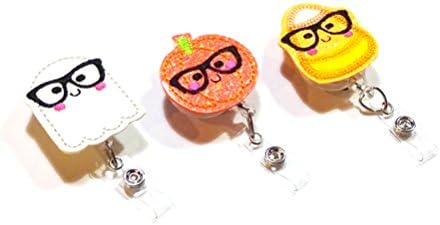 Nerdy Halloween Badge Reels-Badge Reel- Badge Holder-Ghost Badge-Retractable Badge Holder-Glitter Badge Reel-Pumpkin Badge Holder-Candy Corn-Swivel Badge-Funny Badge Reel (Set of 3)